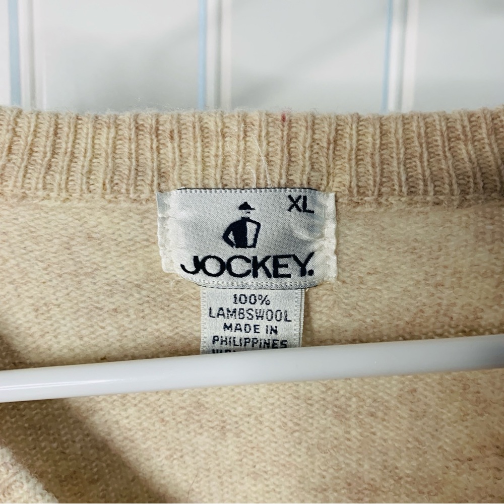 Jockey Vintage Mens 100% Lambswool V-Neck Oatmeal Cream Knit Sweater | NWT | XL - Picture 5 of 6